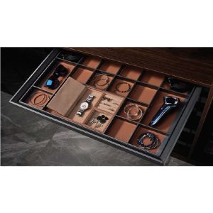 سینی مشبک جای زیورآلات چرمی ریلی رنگ طوسی نارنجی فرنچ استایل عرض 90 سانتی متر